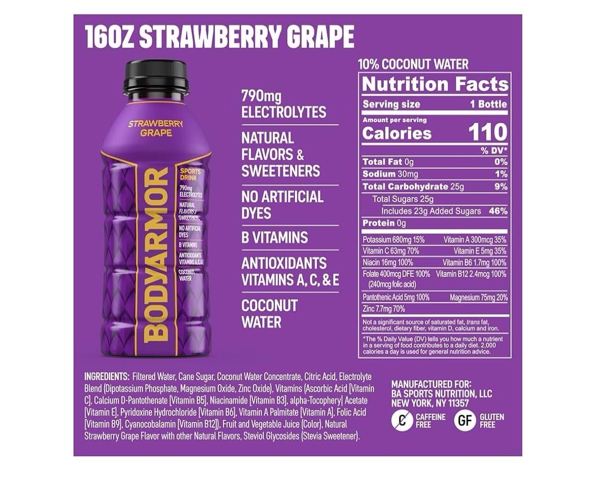 BODYARMOR Sports Drink Tropical Passionfruit Electrolytes 16 fl oz pack 12