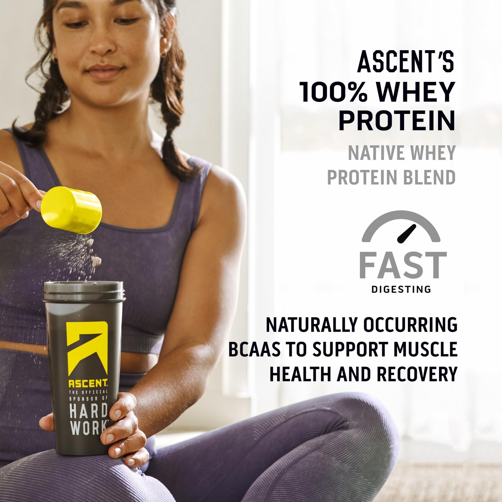 Ascent 100% Whey Protein Powder – Post Workout 2 Pound (Pack of 1), Black