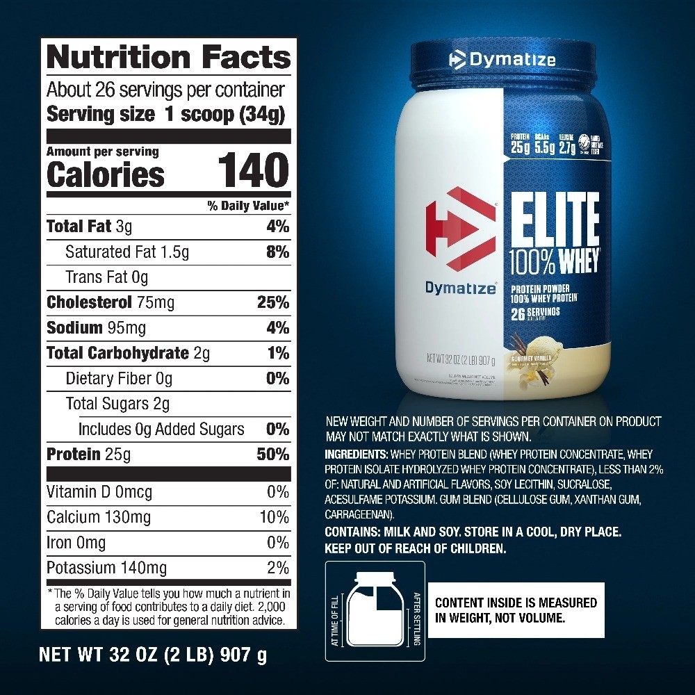 High Quality 100% Whey Protein Powder Gourmet Vanilla Flavor 2 lb Bag for Muscle