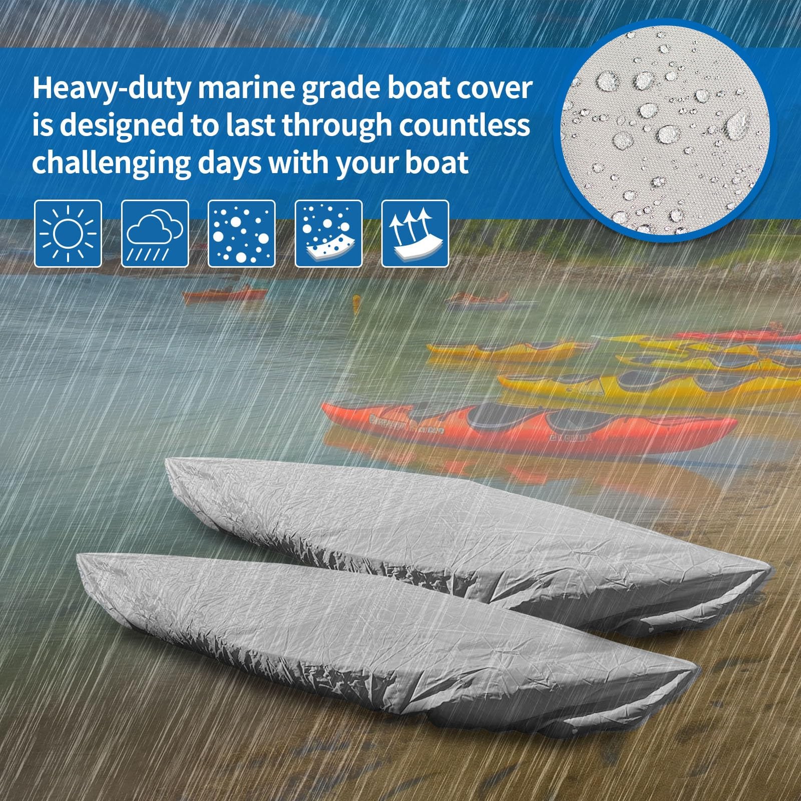 iCOVER Kayak Canoe Cover Heavy Duty Waterproof Outdoor Storage Dust UV Resistant