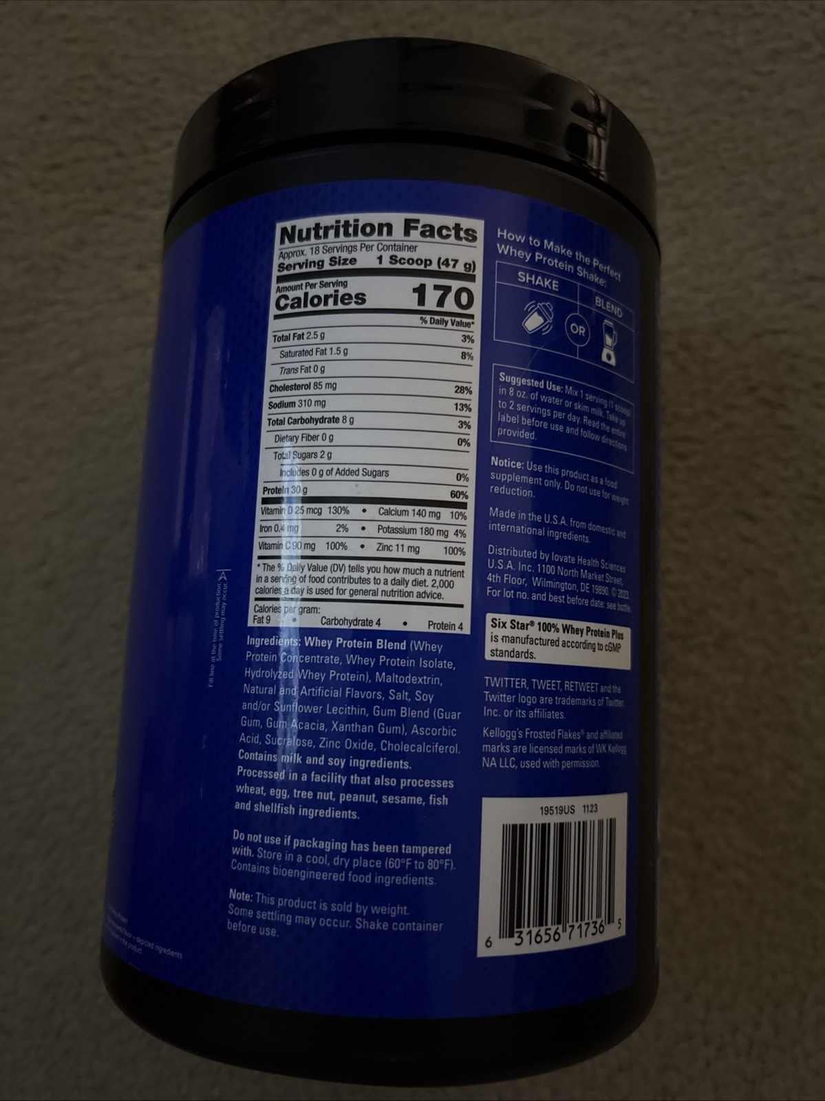 Six Star 100% Whey Protein Plus Kelloggs Frosted Flakes 1.81 lbs Exp 2027