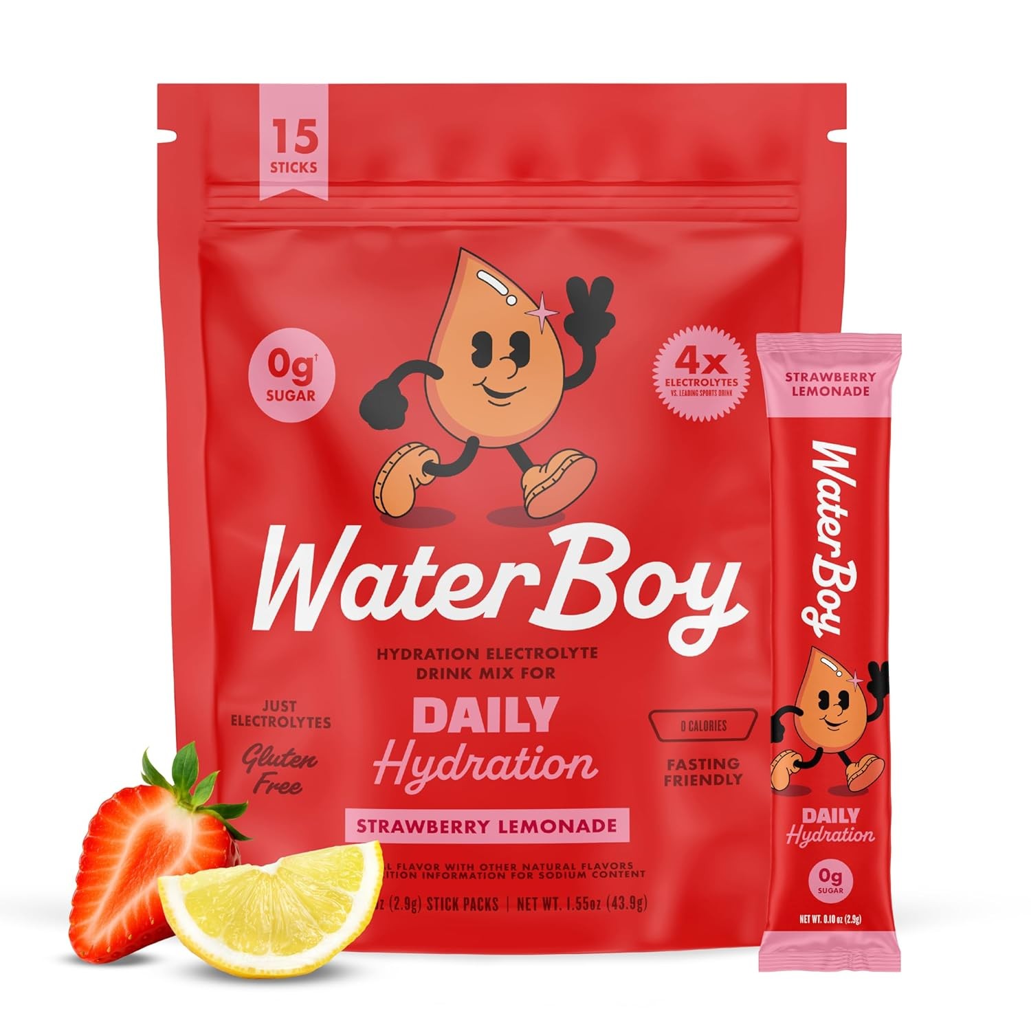 WaterBoy – Daily Hydration, Strawberry Lemonade, Sugar Free Electrolytes Powder