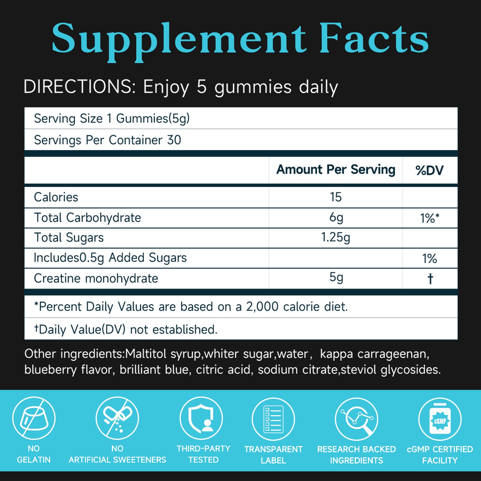 Supports Muscle Growth Creatine Monohydrate Gummies with 5g Per Serving