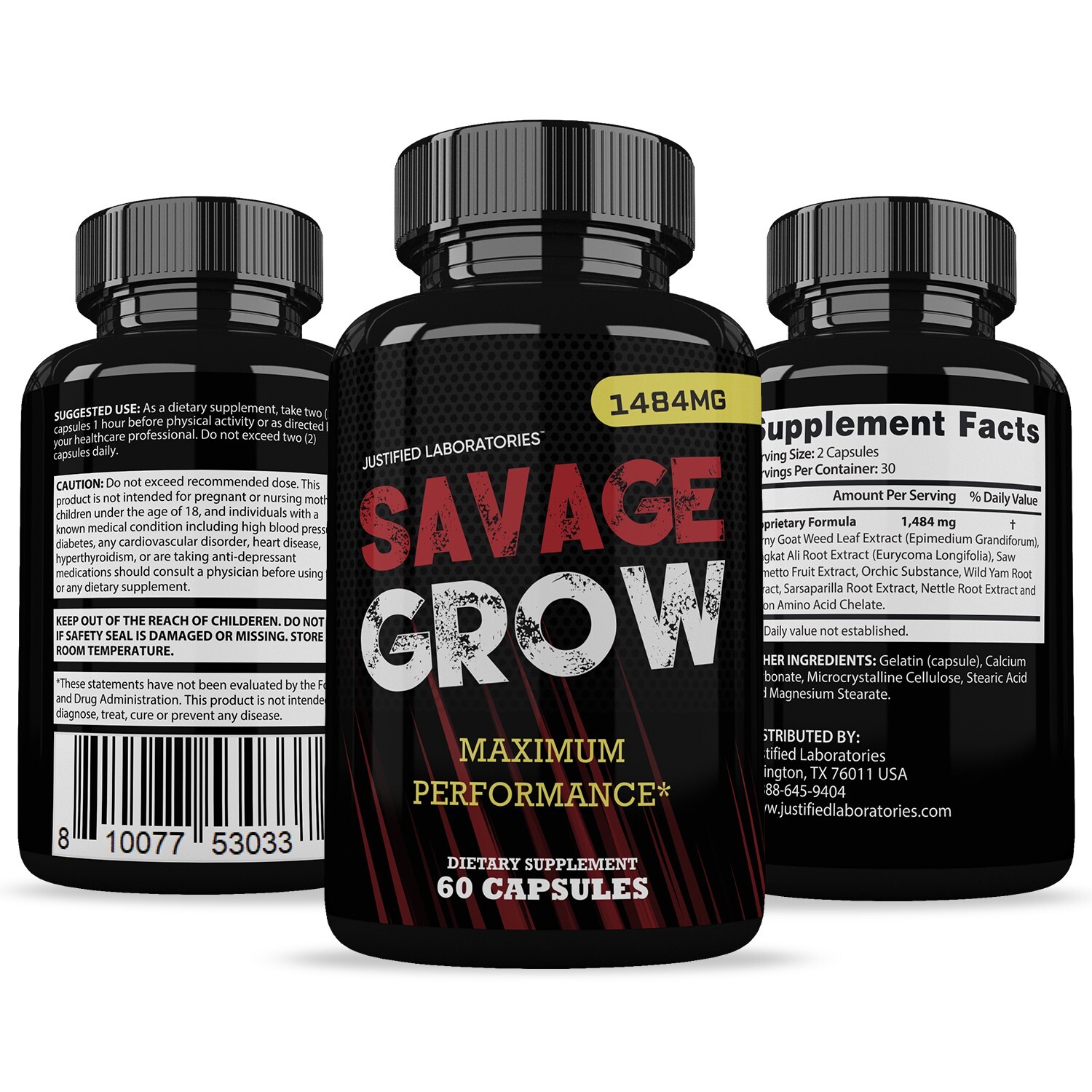 Savage Grow Men’s Health Supplement 1484mg 300 Capsules