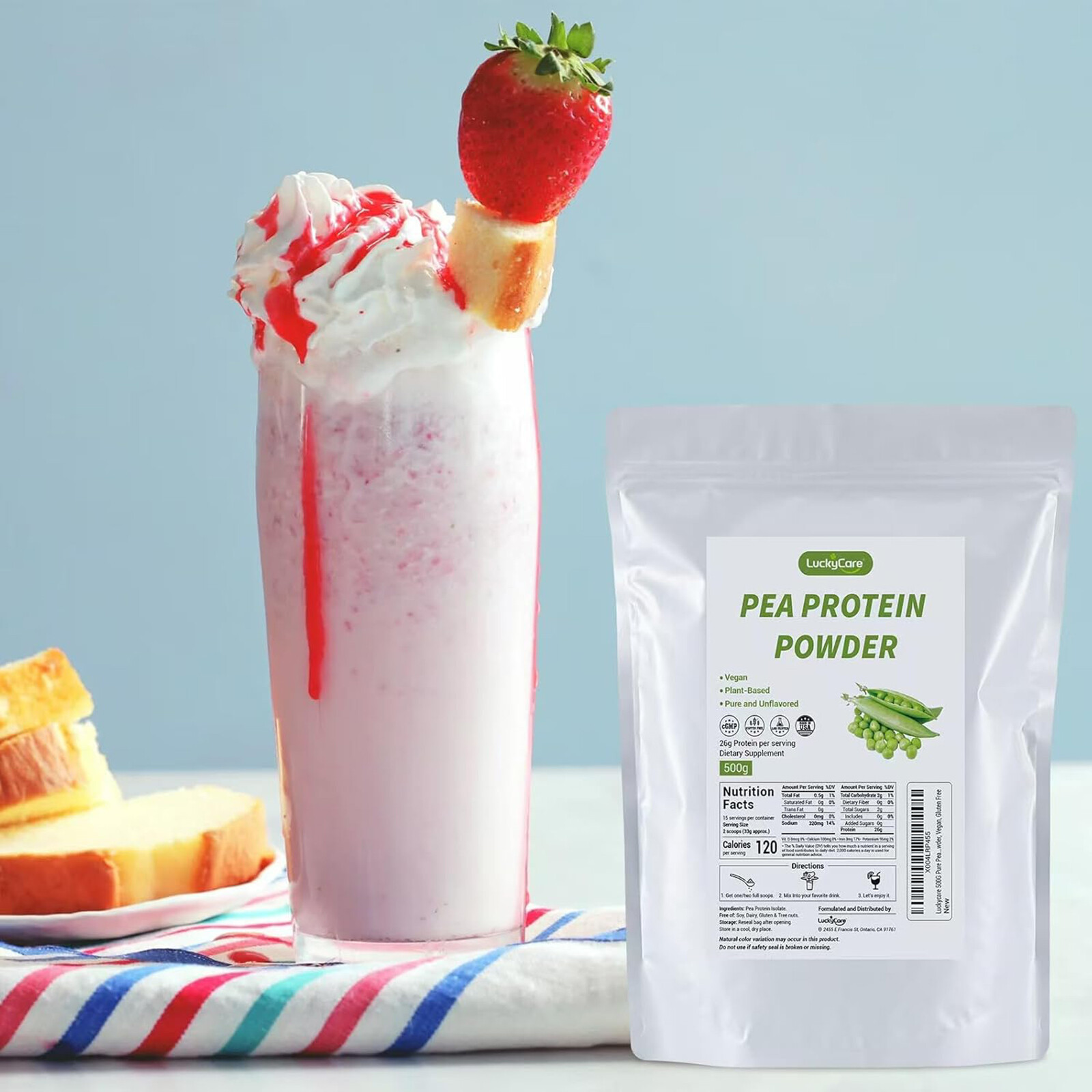 1.1 Lb Organic Pea Protein Powder – Unflavored Protein Powder Mixed in Shake US