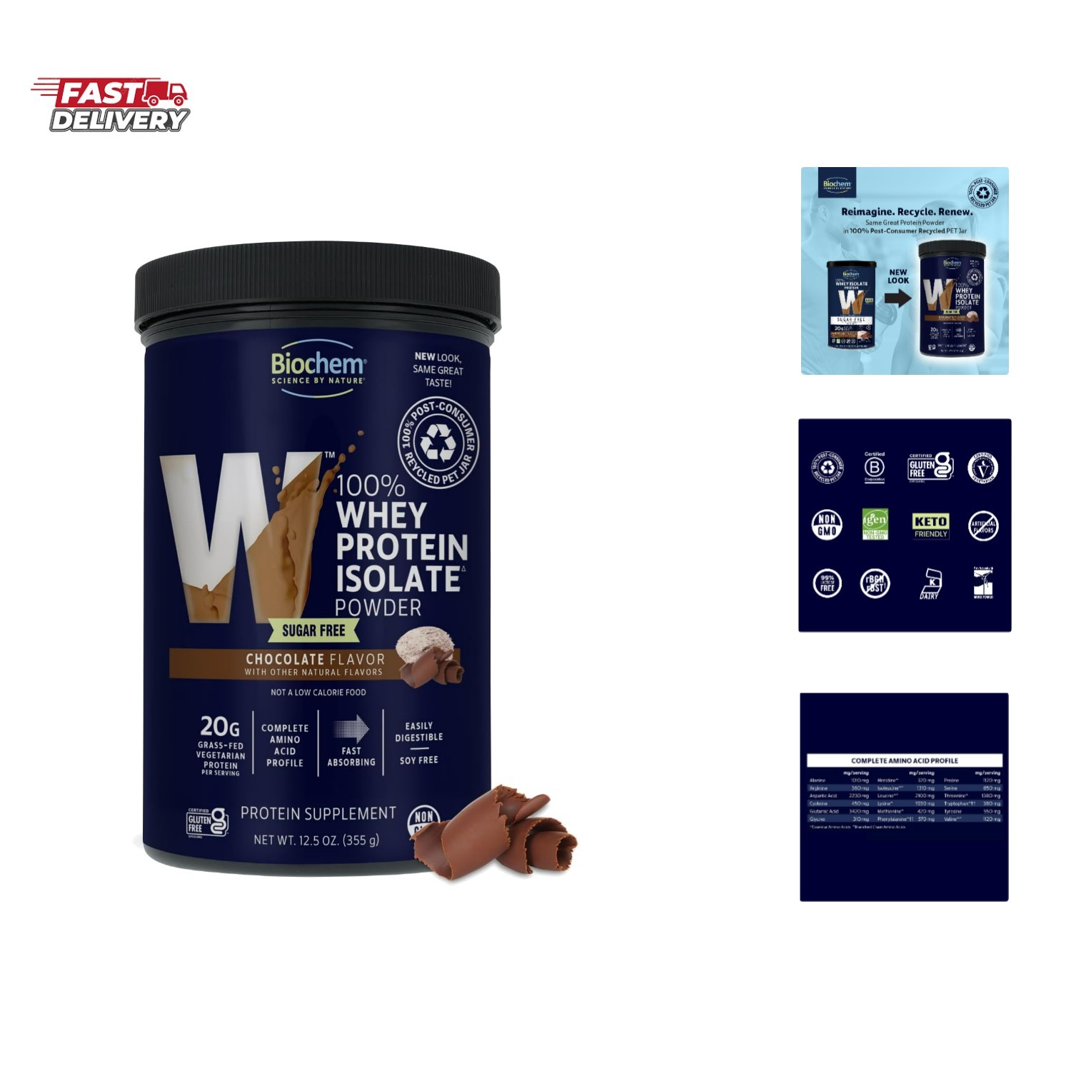 100% Whey Sugar-Free Chocolate 20g, 12.5oz, Certified Vegetarian, Gluten Free…