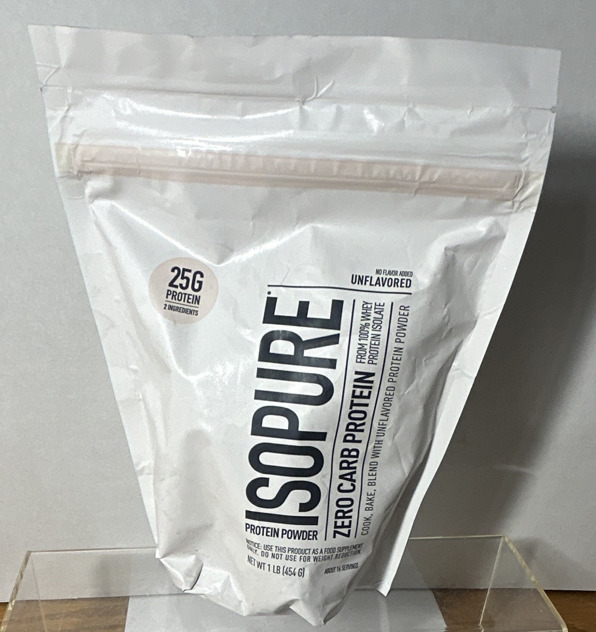 Isopure Whey Protein Isolate Powder Unflavored 1 lb Zero Carb 25g 16 servings