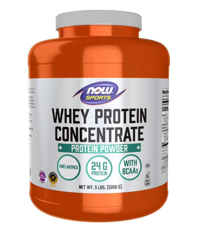 NOW Sports Whey Protein Concentrate Unflavored 5lb 24g Protein