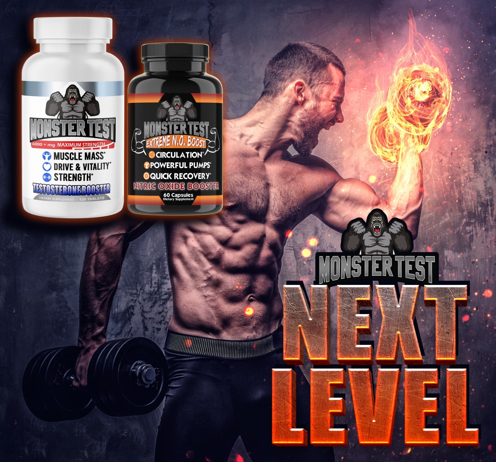 Testosterone Booster Monster Test Testosterona + Monster Test Nitric Oxide 2-PK