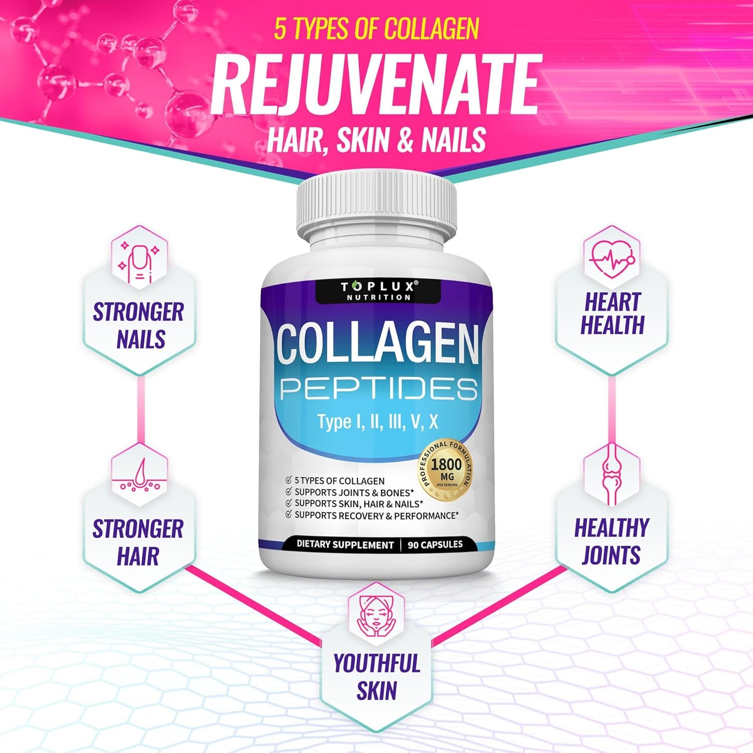 Toplux Multi Collagen Peptides Pills 1800 Mg Complex Collagen Superior Complex