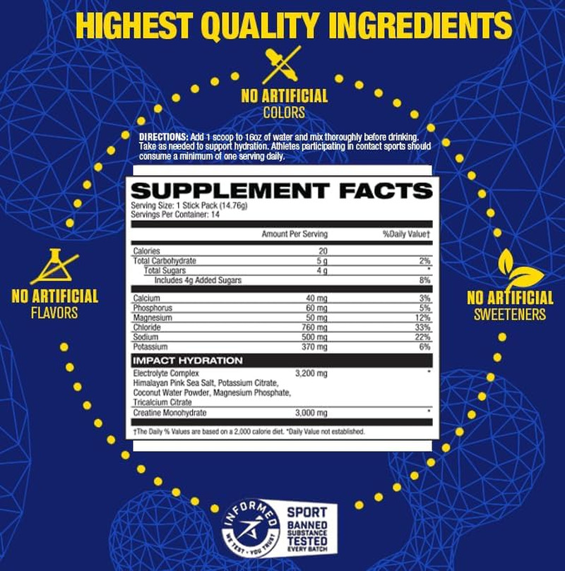 MHP Impact Hydration Electrolyte Creatine Sports Drink Stick Pack, No Artificial