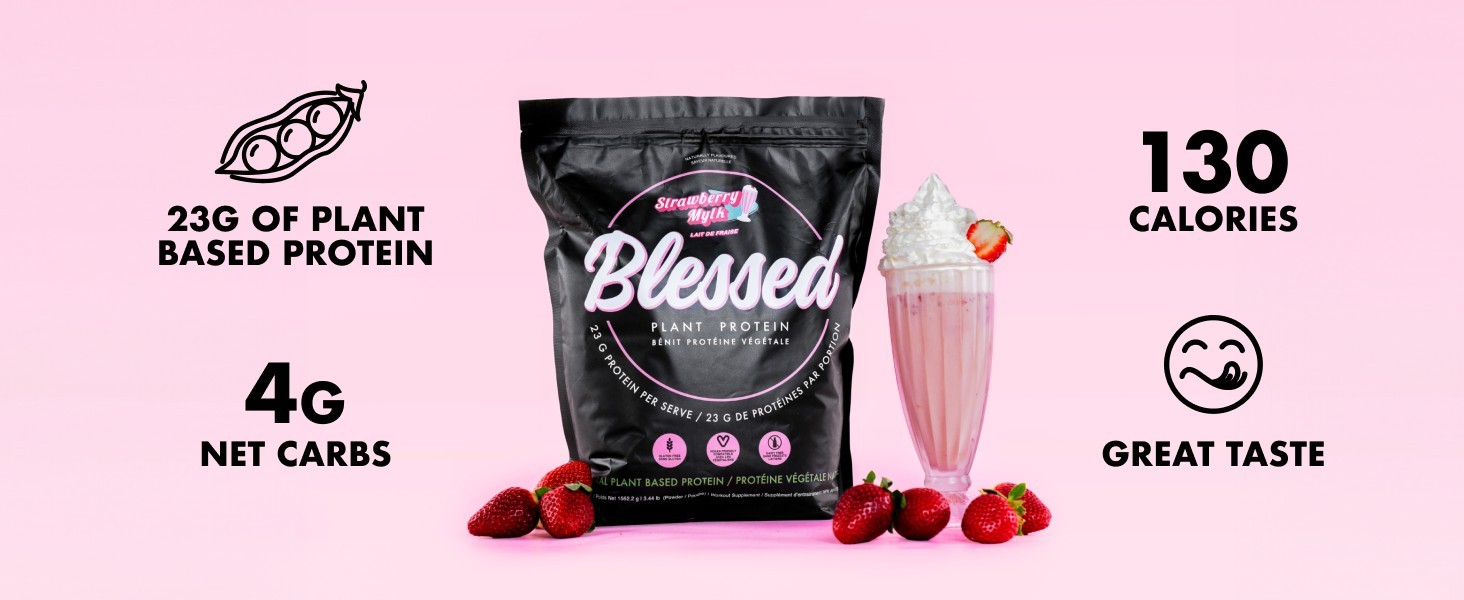 EHPLabs Blessed Plant Protein 3.44lb 45 Serving Strawberry Mylk French label