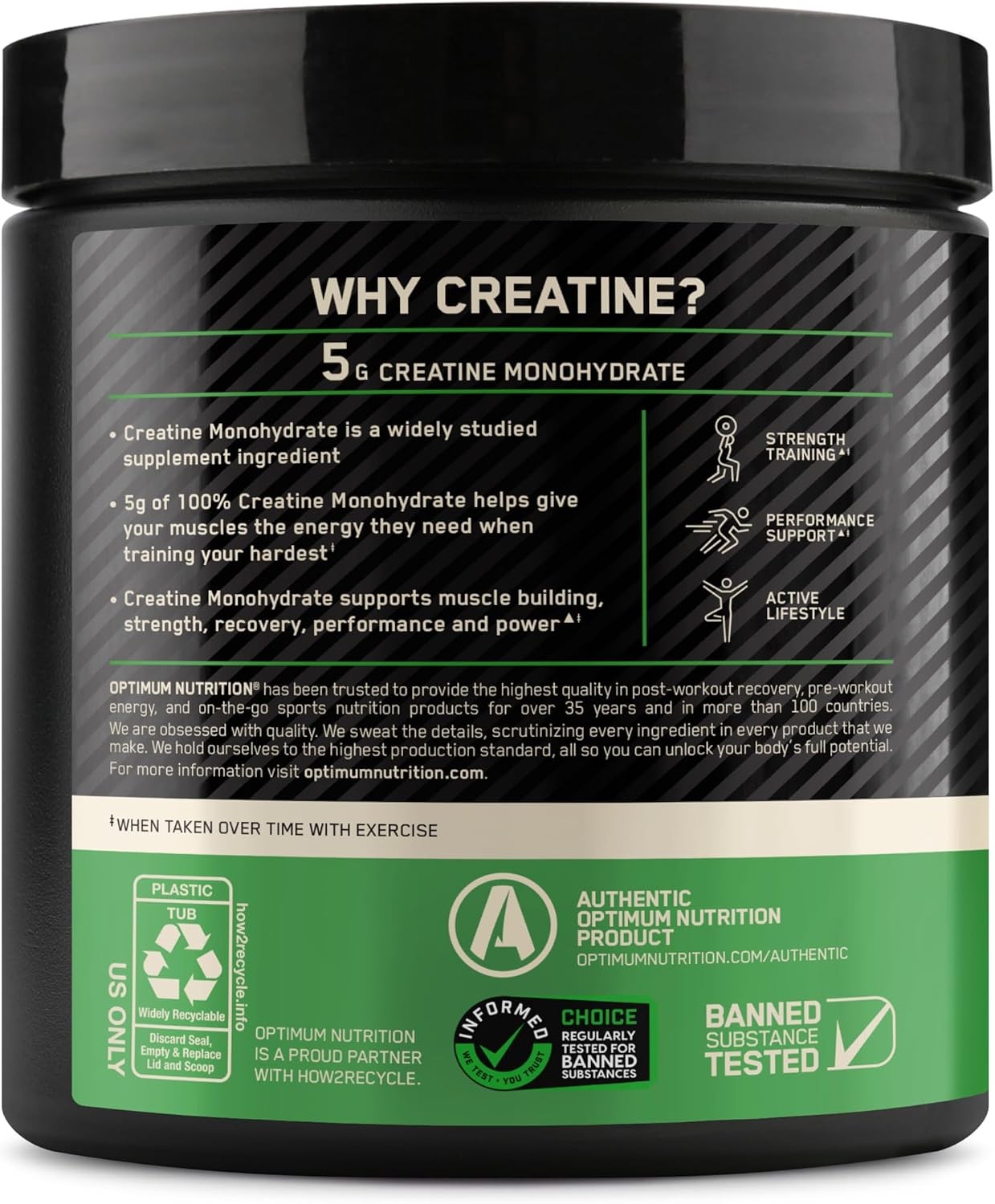 Optimum Nutrition creatine micronized creatine monohydrate power 5g per Serving,