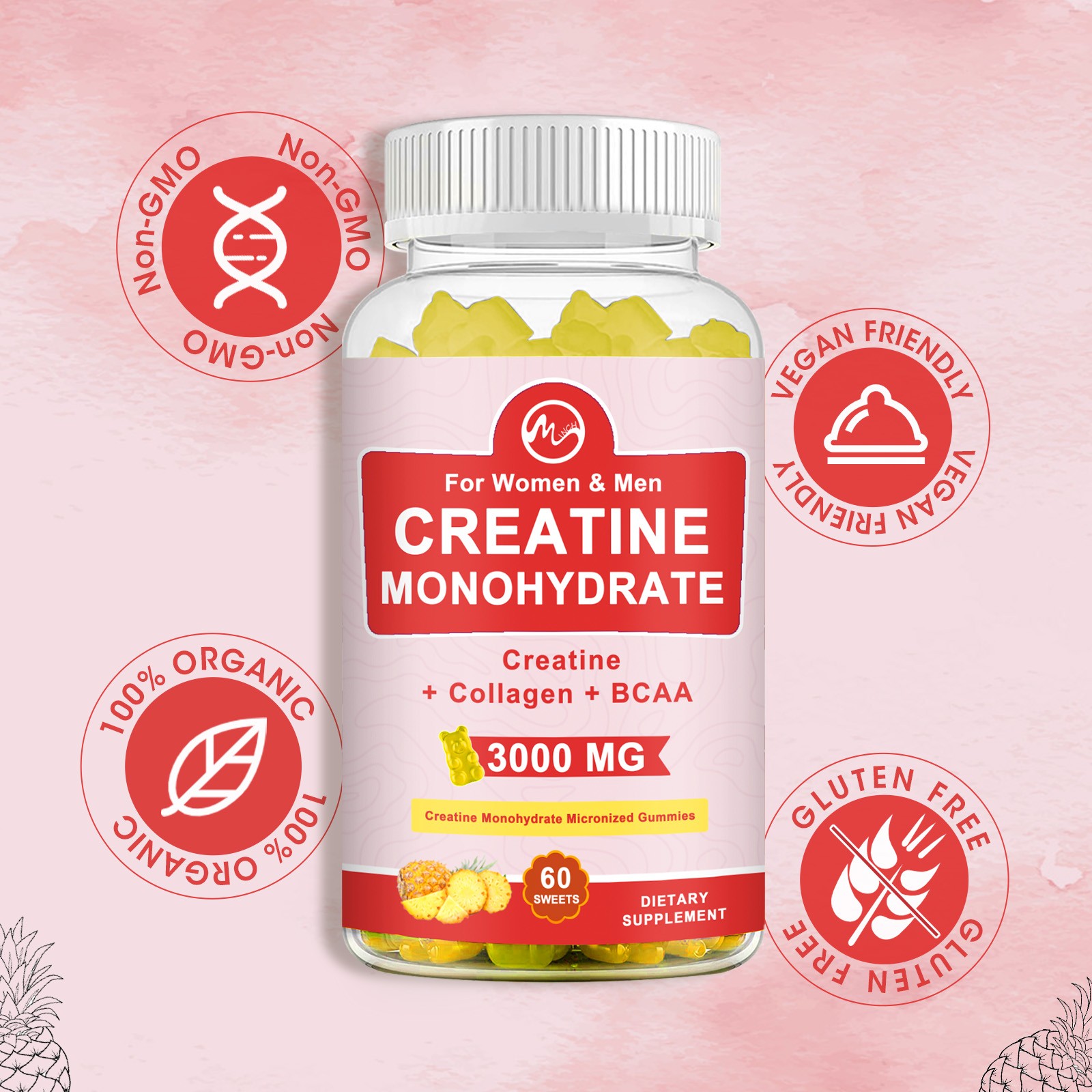 Creatine Monohydrate for Men & Women Workout Energy Muscle Growth Support