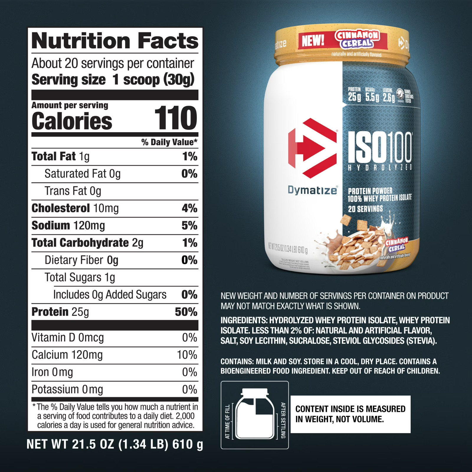 Dymatize ISO100 Hydrolyzed Whey Isolate Protein Powder Cinnamon Cereal 20 Ser