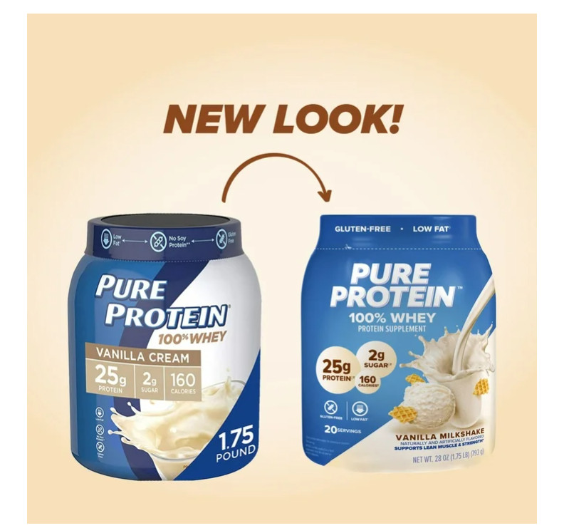 Pure Protein Whey Powder Vanilla Cream 1.75lb 25g Protein