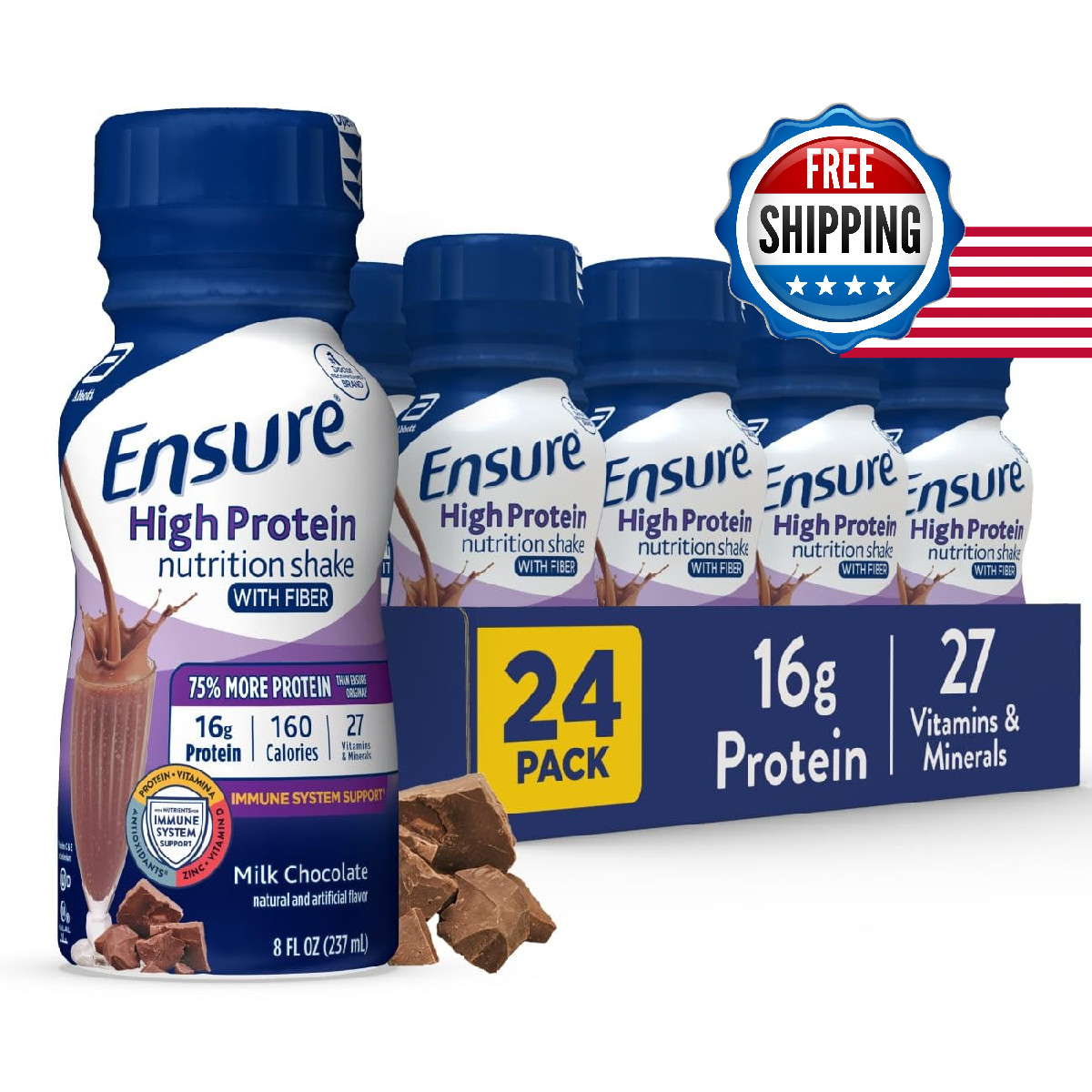 Ensure High Protein Bottled Milk Chocolate Nutrition Shake Fiber Ready To Drink