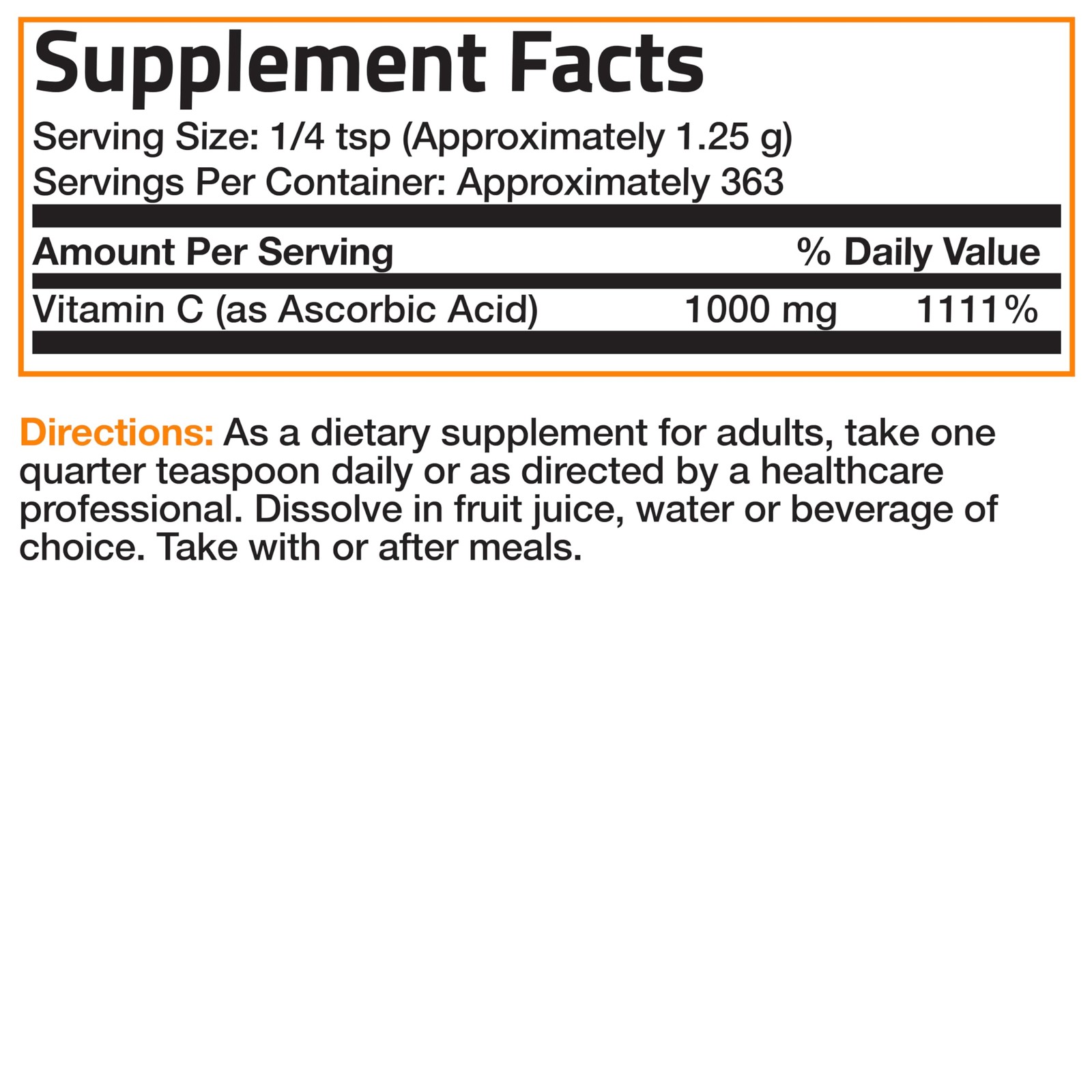 Bronson Vitamin C Powder Pure Ascorbic Acid Soluble Fine 16 Ounce (Pack of 1)