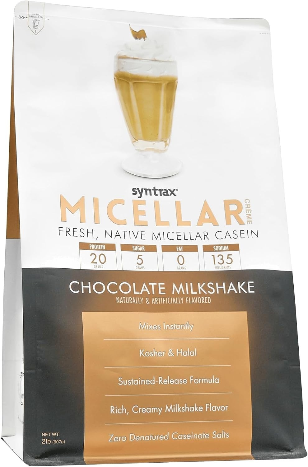 Chocolate Milkshake Micellar Casein, 100% rBST-Free – 2 lb for Muscle Recovery