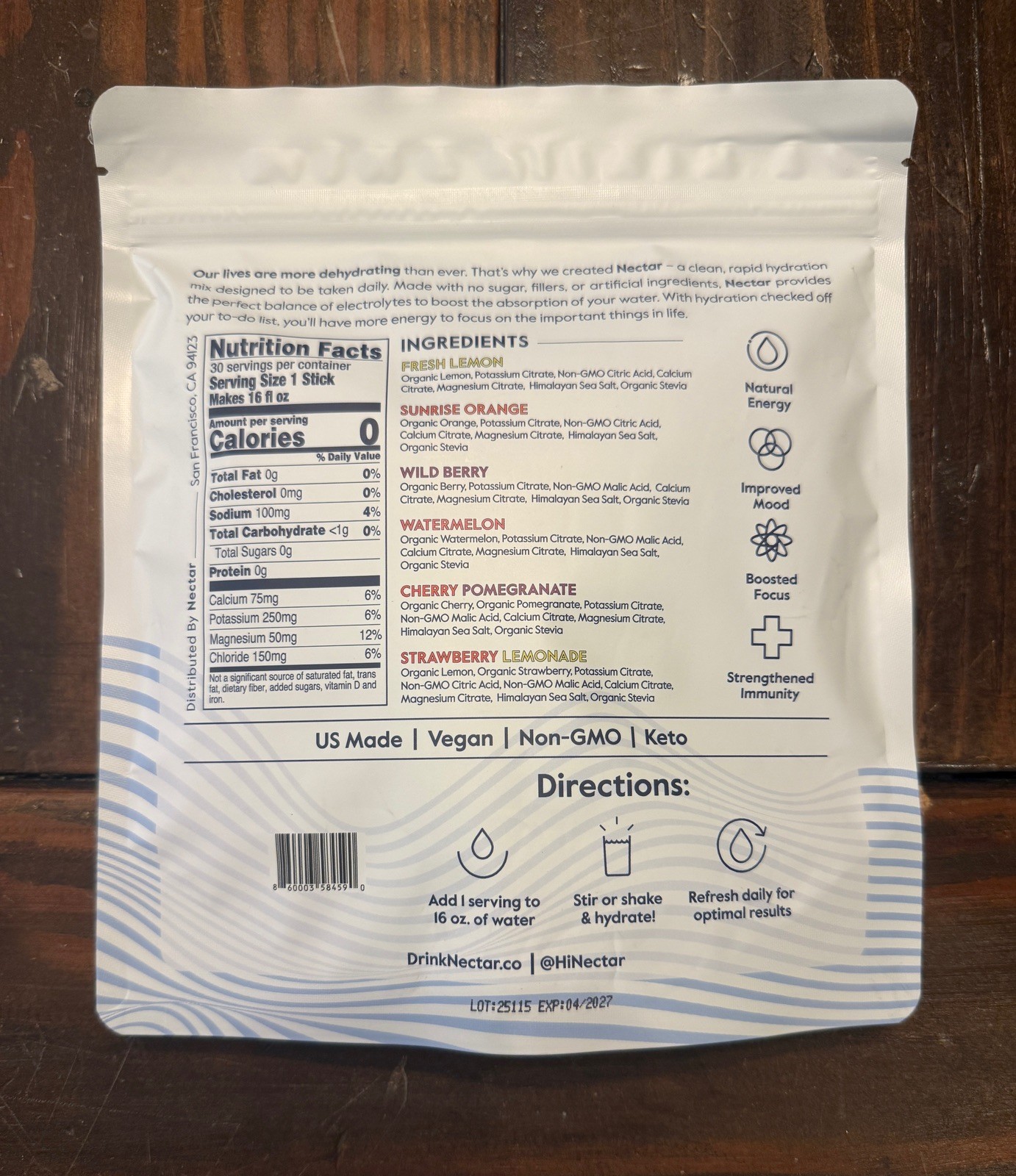 NEW Lot 2 Nectar Hydration 30 Packets Electrolytes Powder Packets Variety Pack