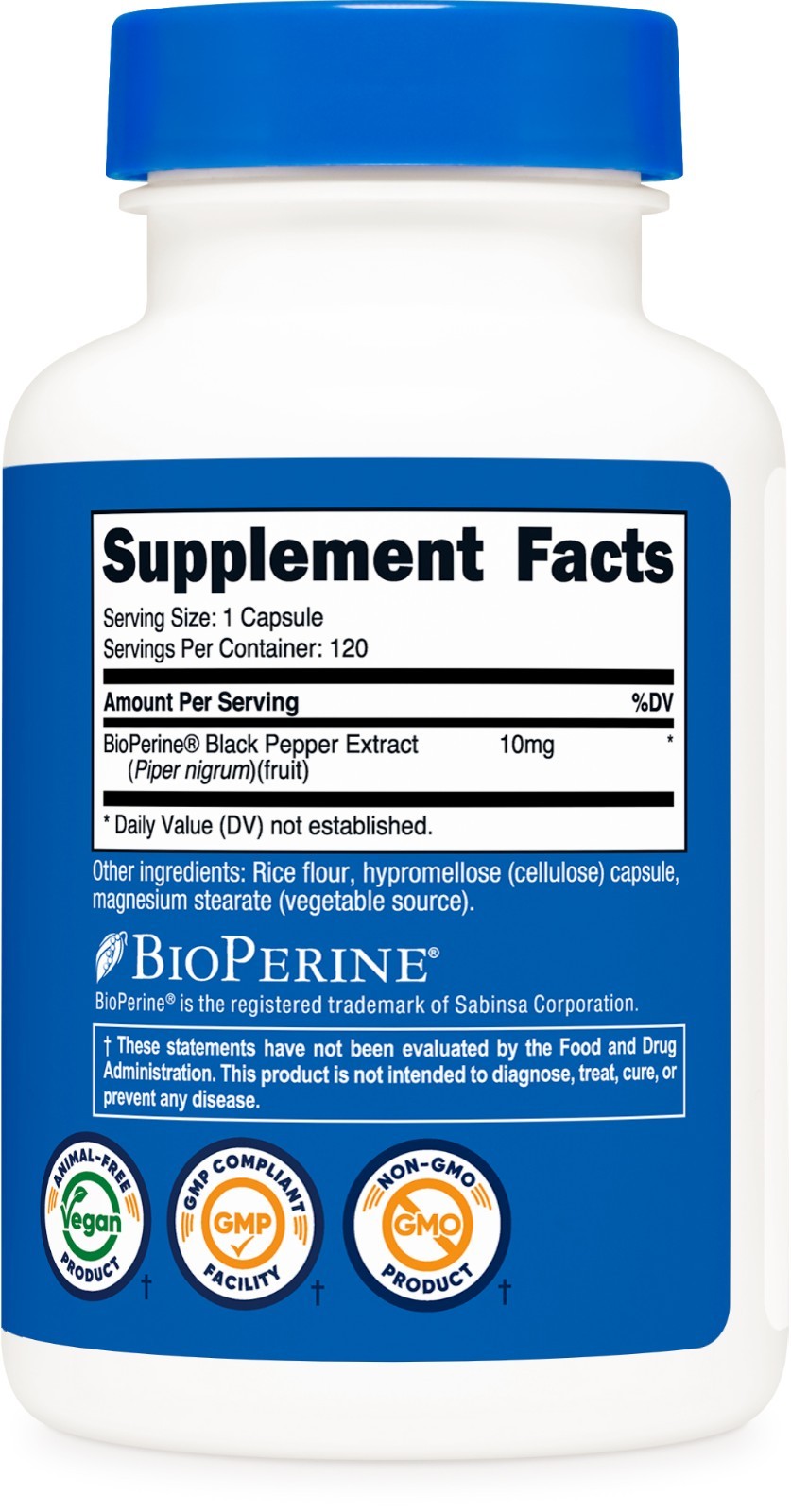 Nutricost Bioperine (Black Pepper Extract), 10mg Per Serving, 120 Capsules