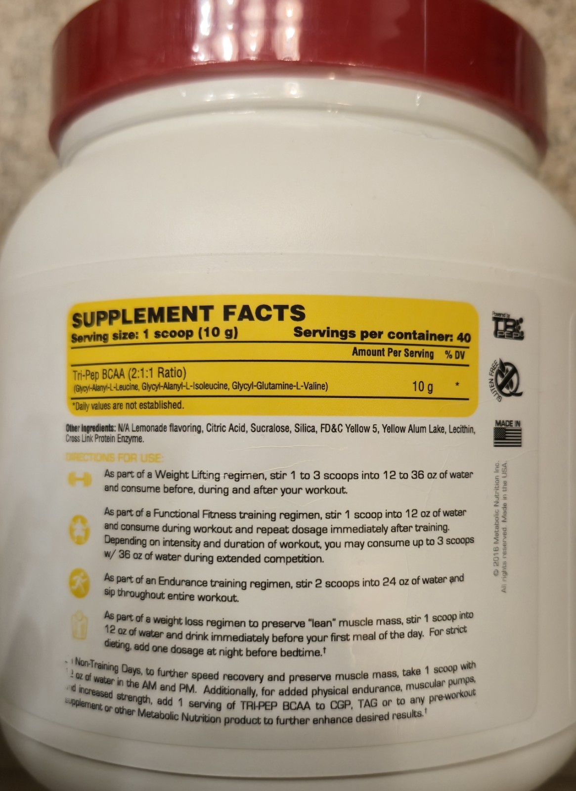 Metabolic Nutrition TRI-PEP BCAA 15oz Size (40 Serv) Natural Lemon BEST BY 11/26
