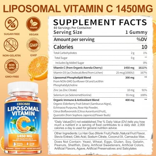 Liposomal Vitamin C Gummy for Adults: Organic Chewable Extra Strength Vitamin C