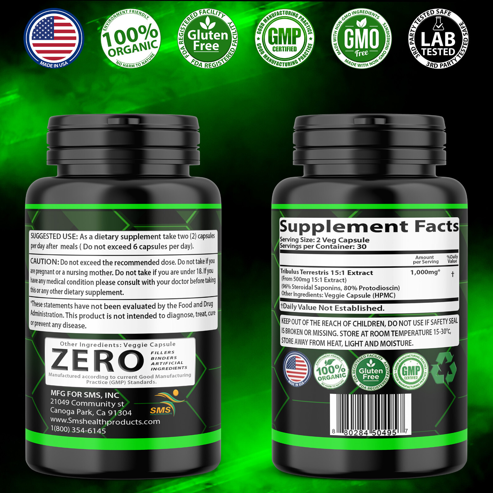 TRIBULUS TERRESTRIS 96% SAPONINS BODY BUILD SPORT FITNESS SUPPLEMENT 7500mg