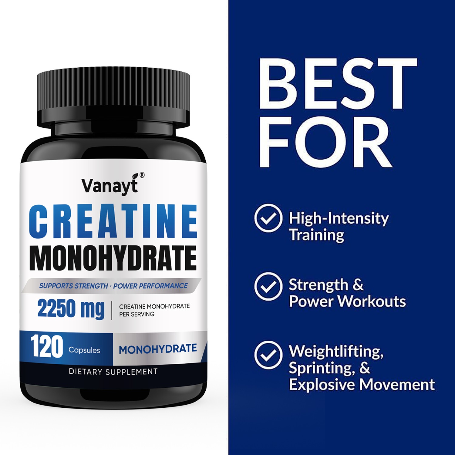 Creatine Monohydrate 2250mg Supports Muscle Strength Energy Workout Performance
