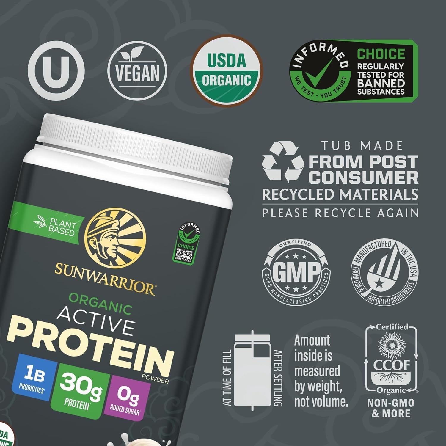 Sunwarrior Pre & Post Workout Active Protein Vegan – Vanilla Protein, 2.2 lbs