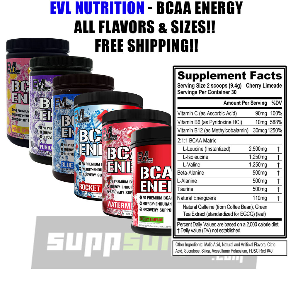 EVL Evlution Nutrition BCAA Energy Amino Acid Pre-Workout Powder – All FLAVORS