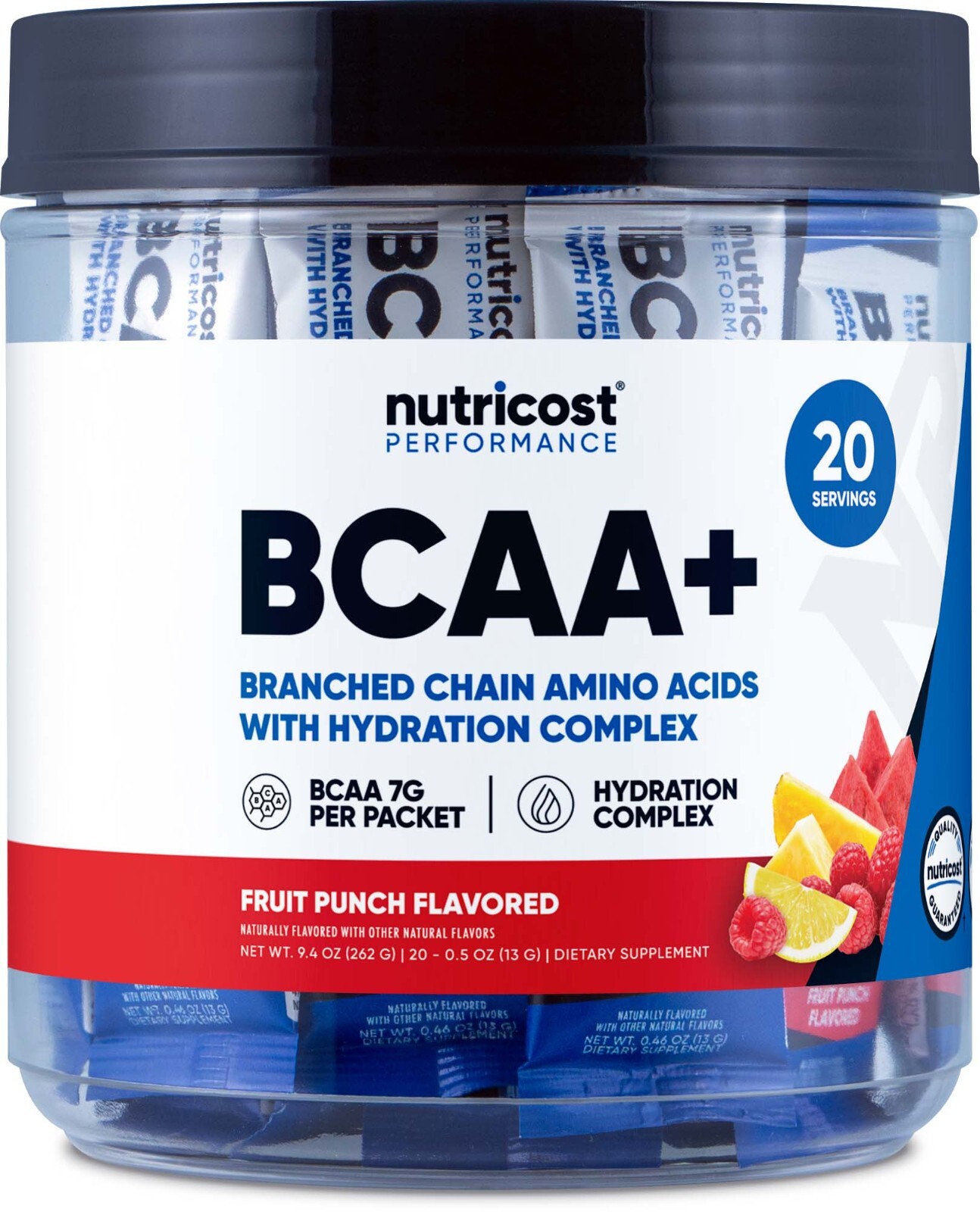 Nutricost BCAA+ Hydration Fruit Punch Flavor (20 Stickpacks) – Gluten-Free