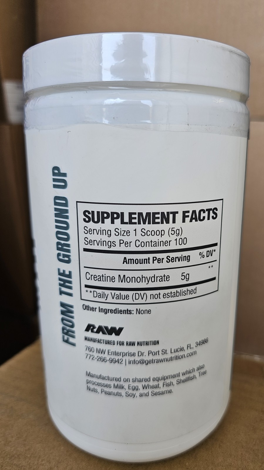 RAW Nutrition Creatine Monohydrate Powder, Unflavored, 510g 100 Servings 01/2026