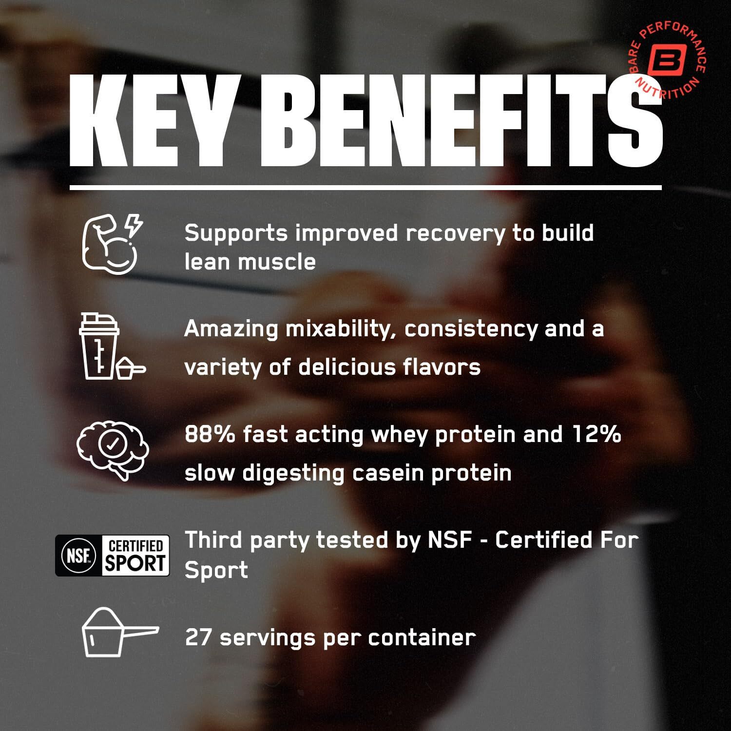BARE PERFORMANCE NUTRITION BPN Whey Protein + Casein Protein Powder Blend Mil…