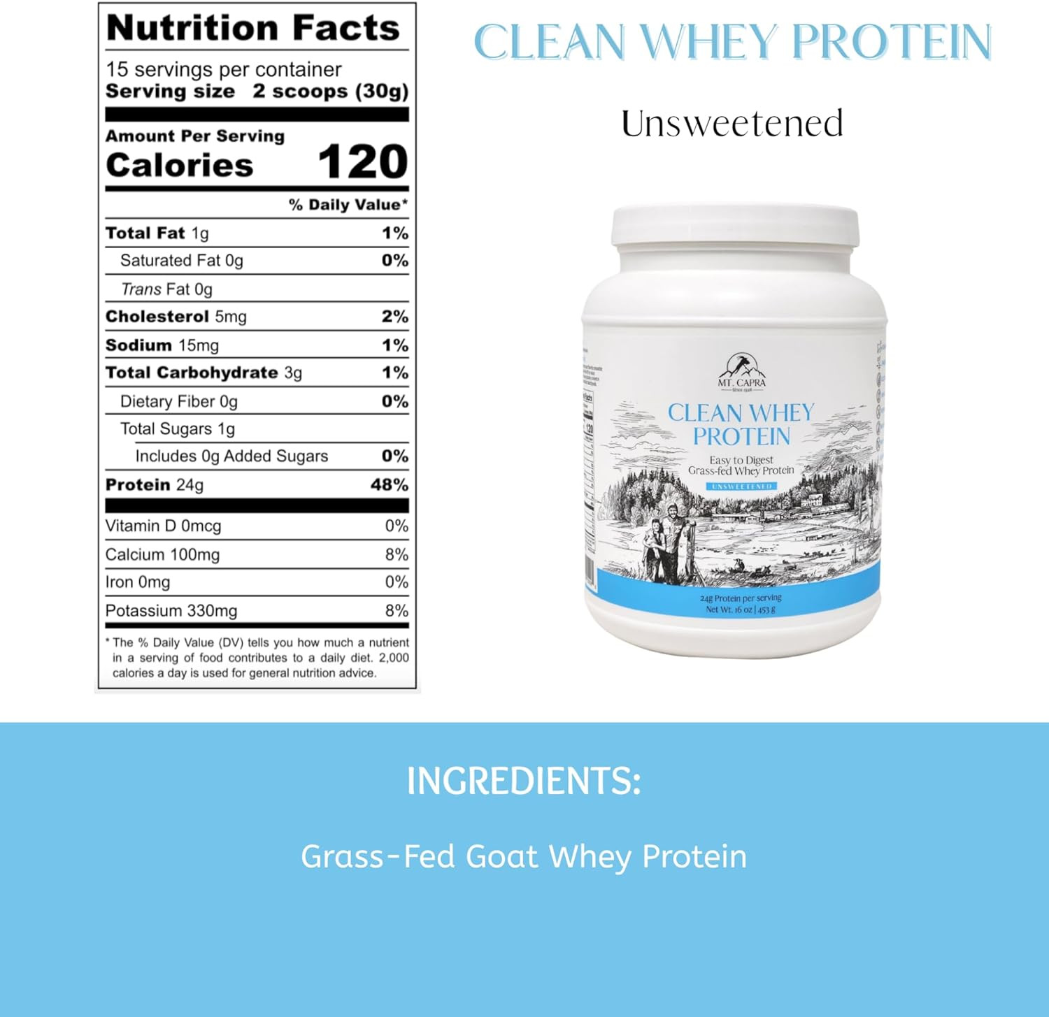 Clean Whey Protein | Grass-Fed Undenatured Goat Whey Protein Powder | 24 G Prote