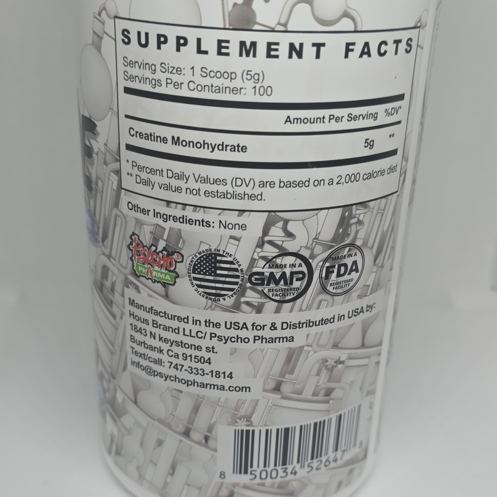 Psycho Pharma Creatine Monohydrate Powder Unflavored 100 Servings