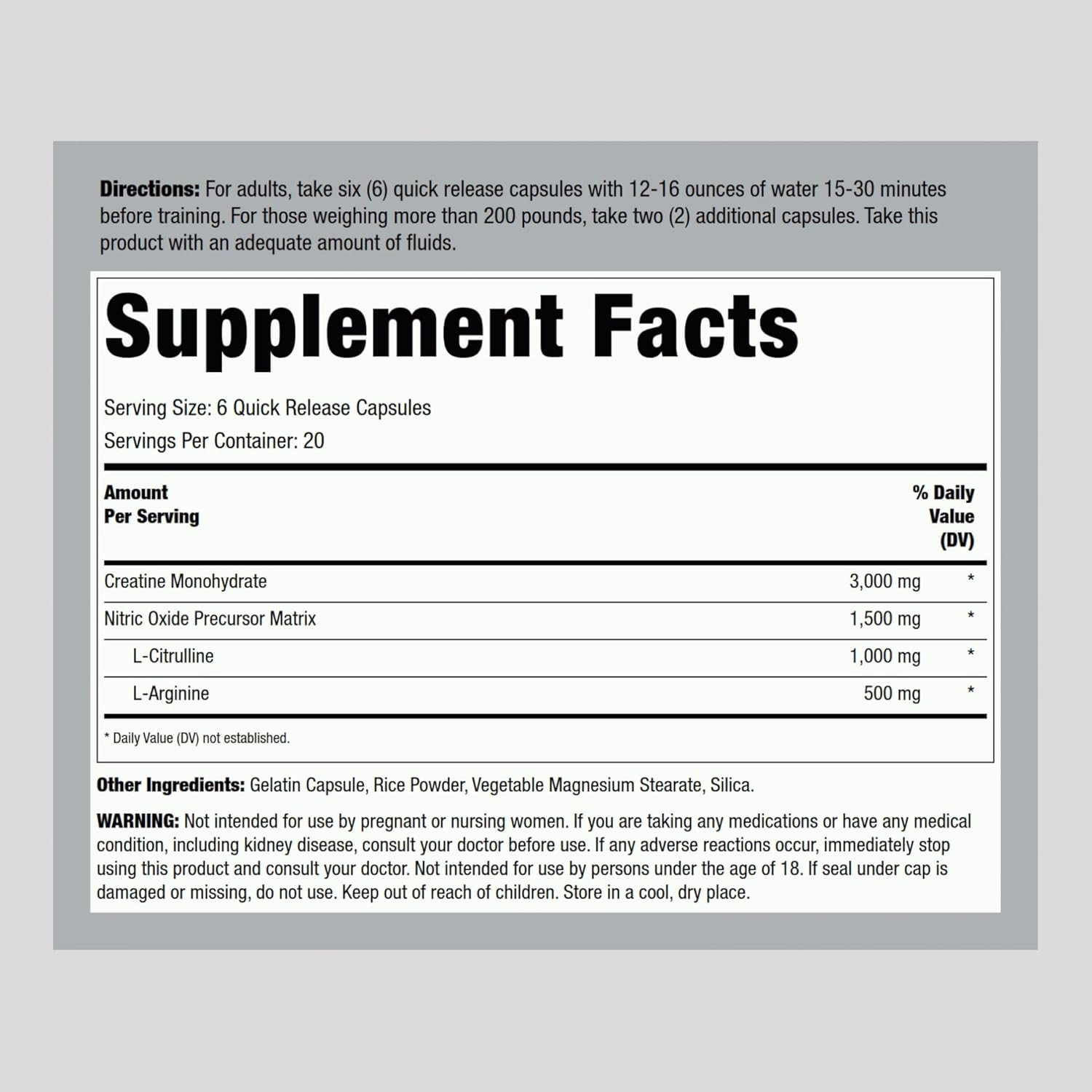 Creatine Monohydrate Capsules | 3000mg |120 Count | Pump Supplement for Men and