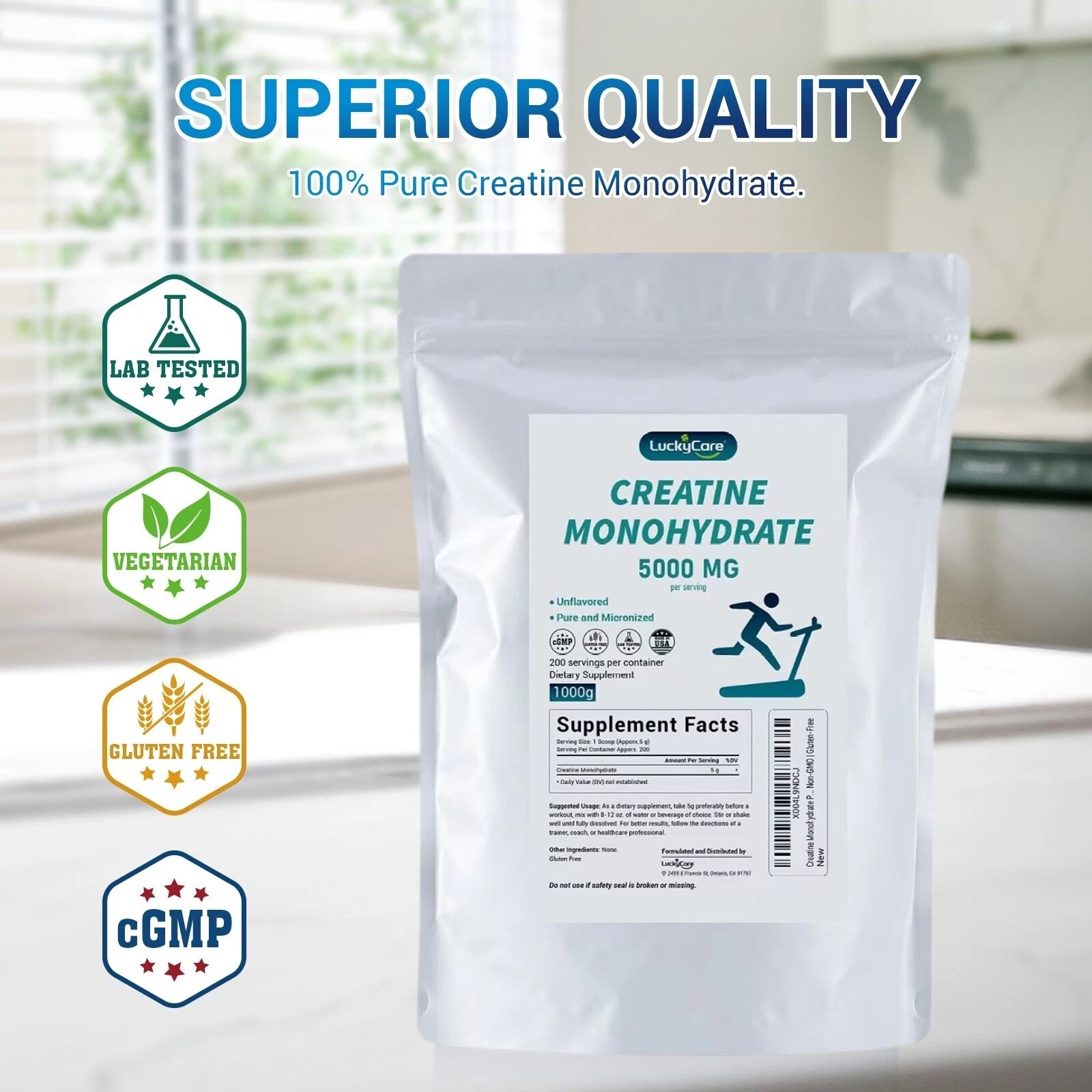 Pure Creatine Monohydrate Powder 2.2lbs (1000g) Micronized 200 Servings USA