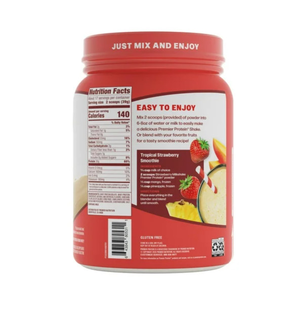 Premier Protein Whey Powder Strawberry Milkshake 1.7lb 30g Protein