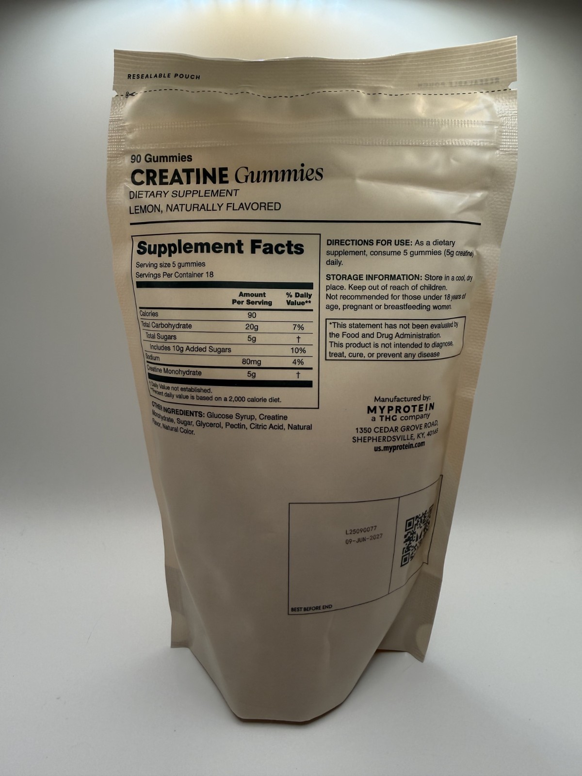MyProtein Creatine Gummies Lemon 5g Creatine 18 Servings 90 Count – Brand NEW
