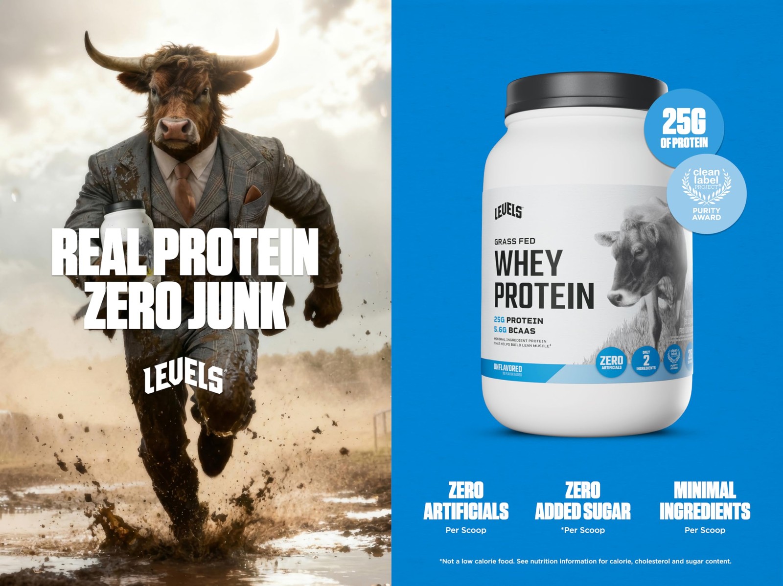 Levels Grass Fed Whey Protein Powder, No Artificials, 25G of Protein, Unflavo…