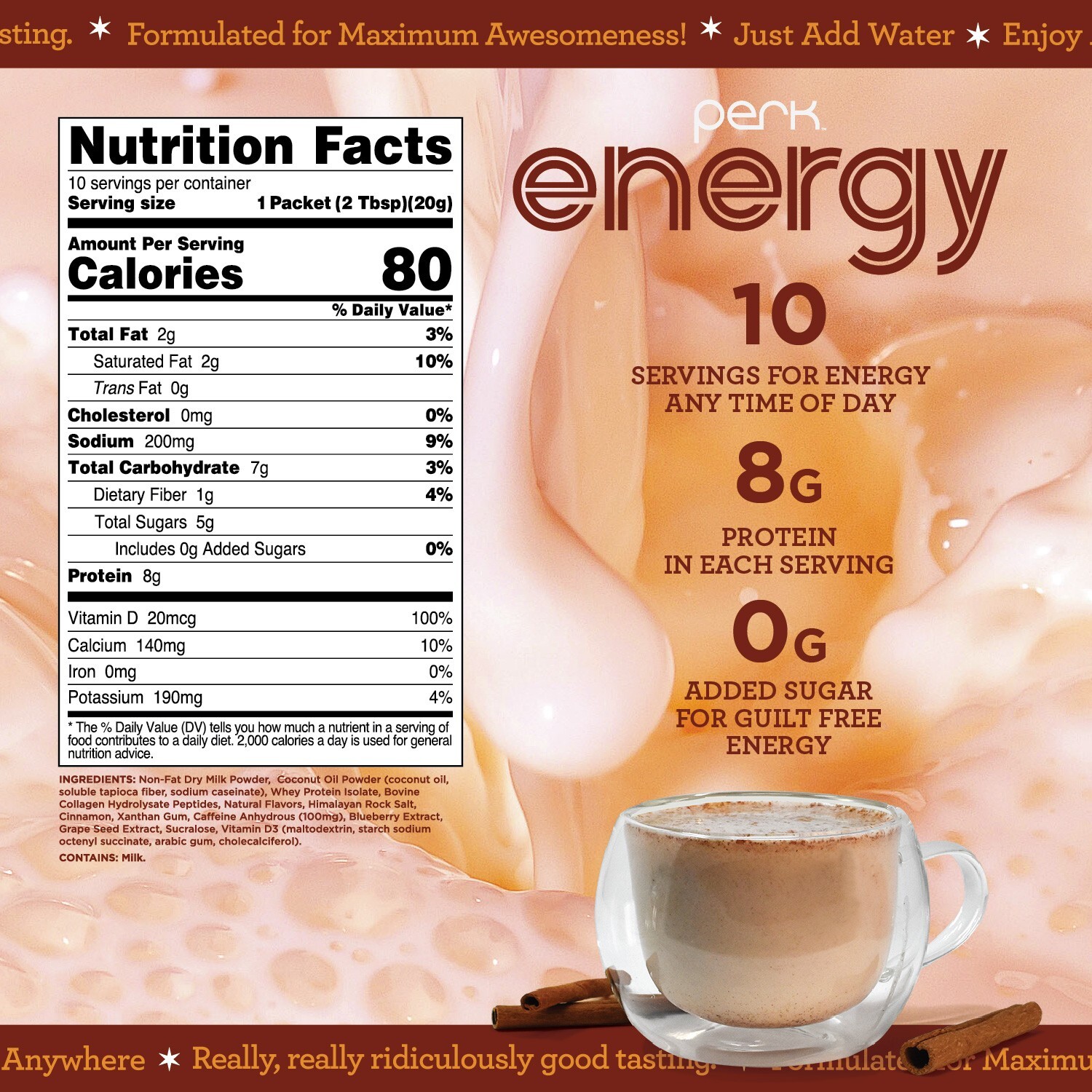 Perk Energy Drink Mix (Horchata) 10 Stick Packs – Healthy Coffee Alternative