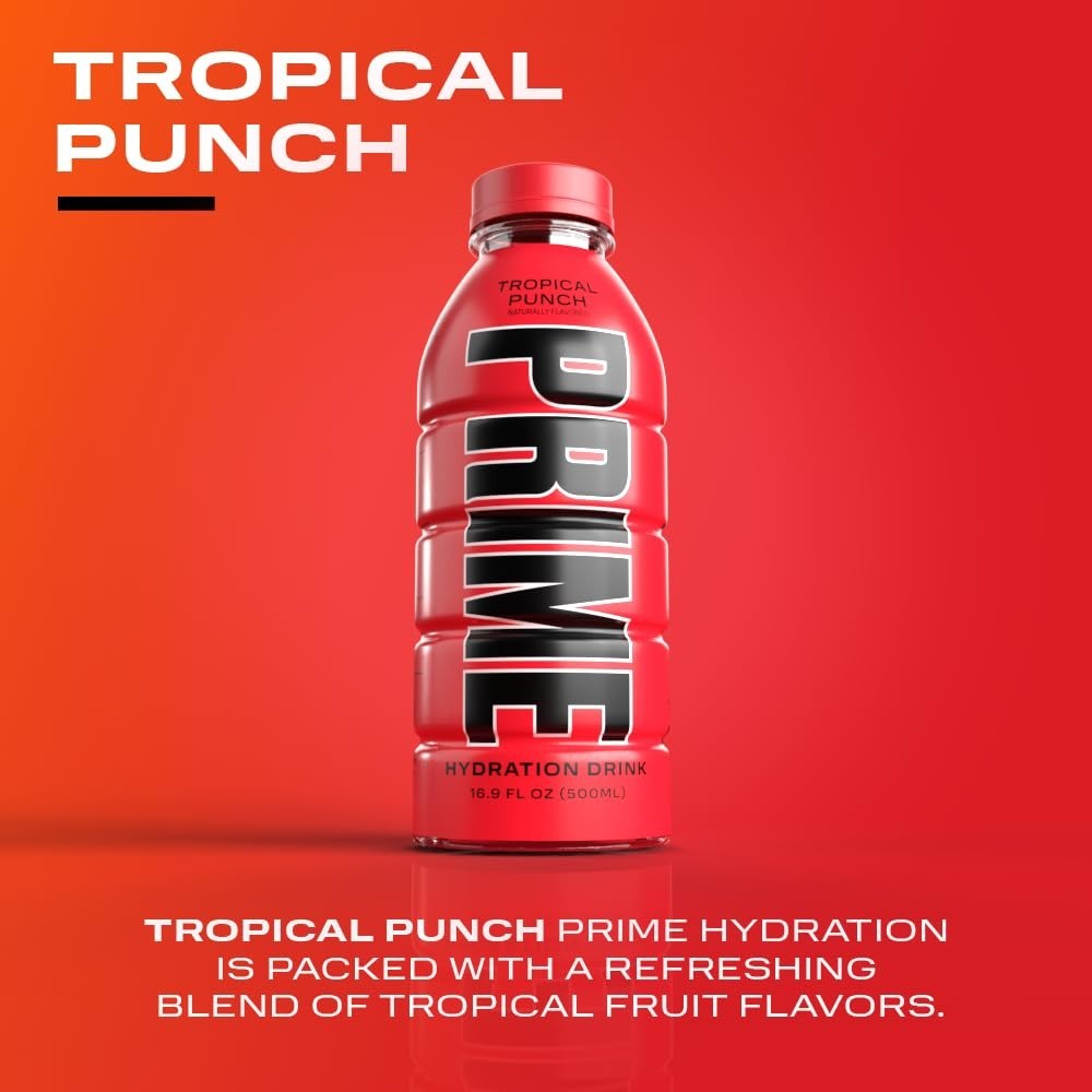 PRIME Hydration – Electrolyte Enhanced Sports Drink – Tropical Punch, 12 Bottles