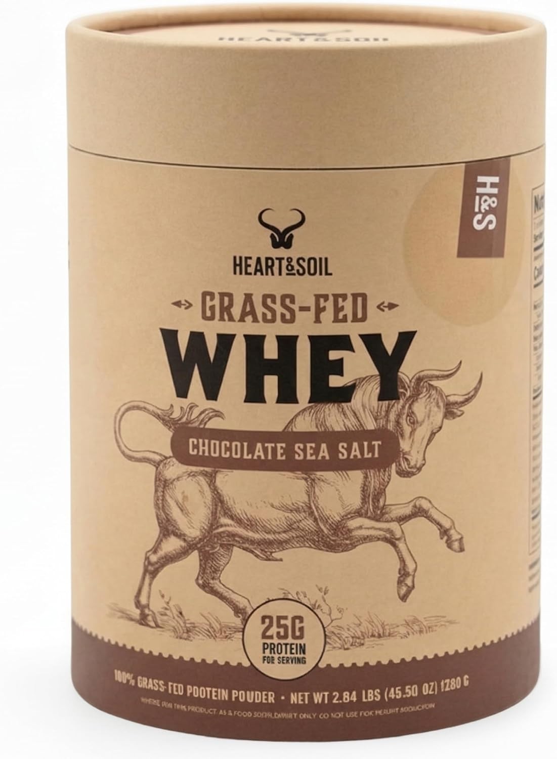 Heart & Soil Grass-Fed Whey Protein Powder Chocolate Sea Salt 25g Protein 2.84 l