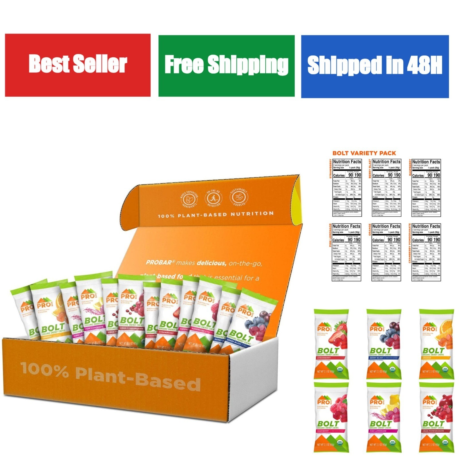 PROBAR Bolt Energy Chews Variety Pack – Organic Vegan Sports Gummies