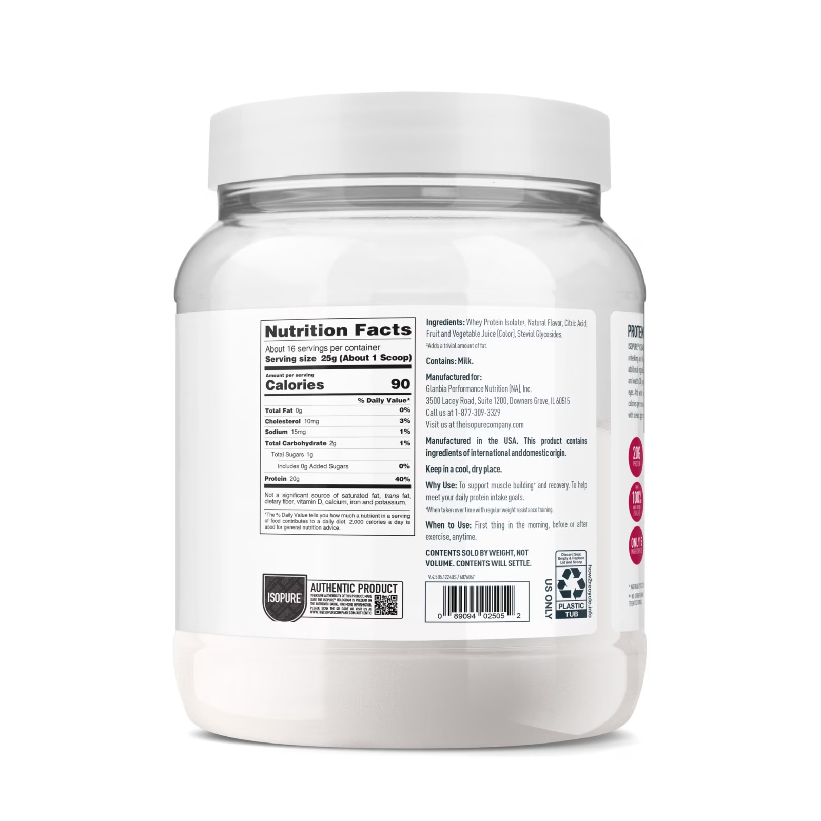 Isopure Clear Low Carb 100% Whey Protein Isolate Powder Mixed Berry, 20g Protein