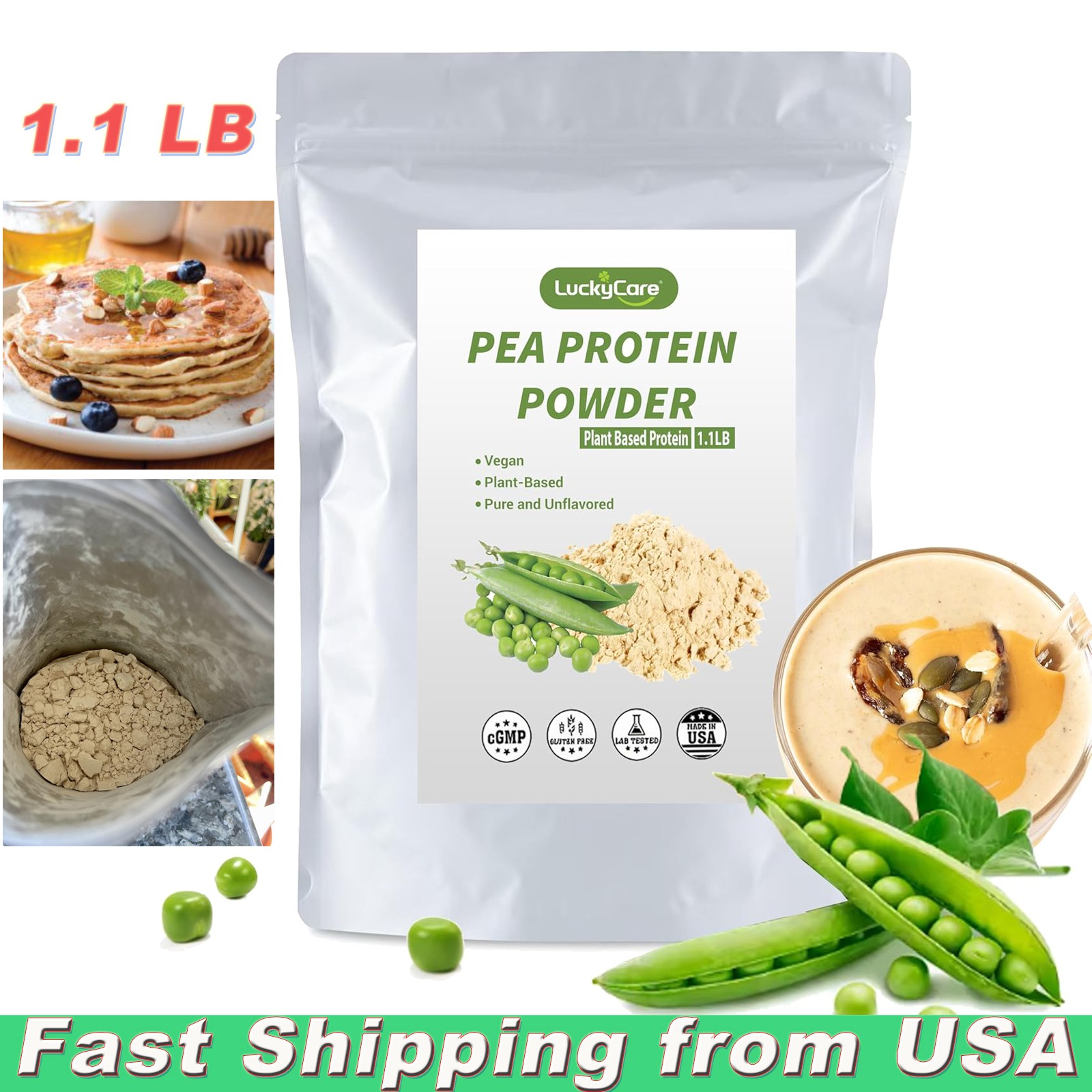 1.1 Lb Organic Pea Protein Powder – Unflavored Protein Powder Mixed in Shake US