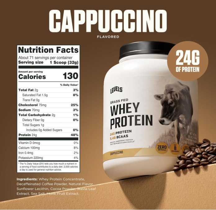 Levels Whey Protein Powder, Cappuccino, 5 lb, 24g Protein