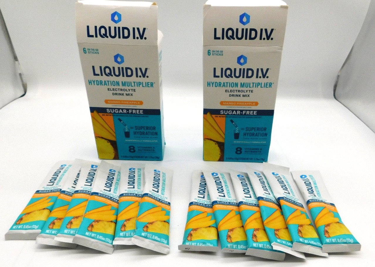 2- Liquid I.V. Mango PineApple Sugar Free, 12 On The Go Sticks Total, 9/27