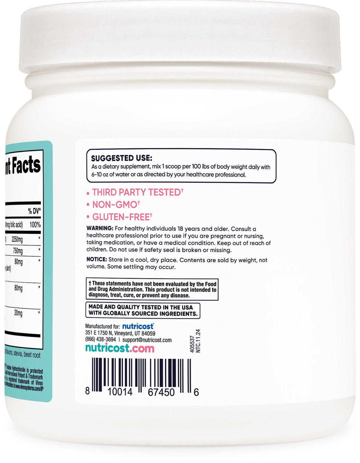 Nutricost Creatine Monohydrate Powder for Women, Strawberry Lemonade, 100 Serv